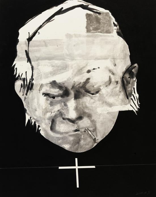王非《“脸”系列》纸本水墨 ，80×100cm ，2015年