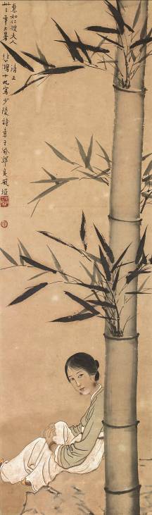 徐悲鸿 少陵诗意 1944年作 镜框 设色纸本 100.5×30cm（约2.7平尺） 钤印：东海王孙、徐  题识：惠如仁嫂夫人清正，卅三年大暑悲鸿十九写少陵诗意于渝郊良风垭。 注：1985年香港苏富比116号拍品。