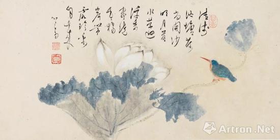 溥儒 荷塘翠羽 纸本镜心 26.5×53cm 匡时2016年夏拍