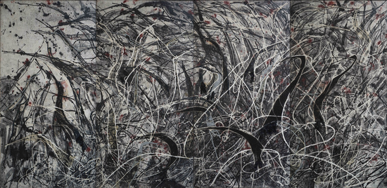 《鸟鸣02》, 2015, 综合材料, 244 x 488 cm