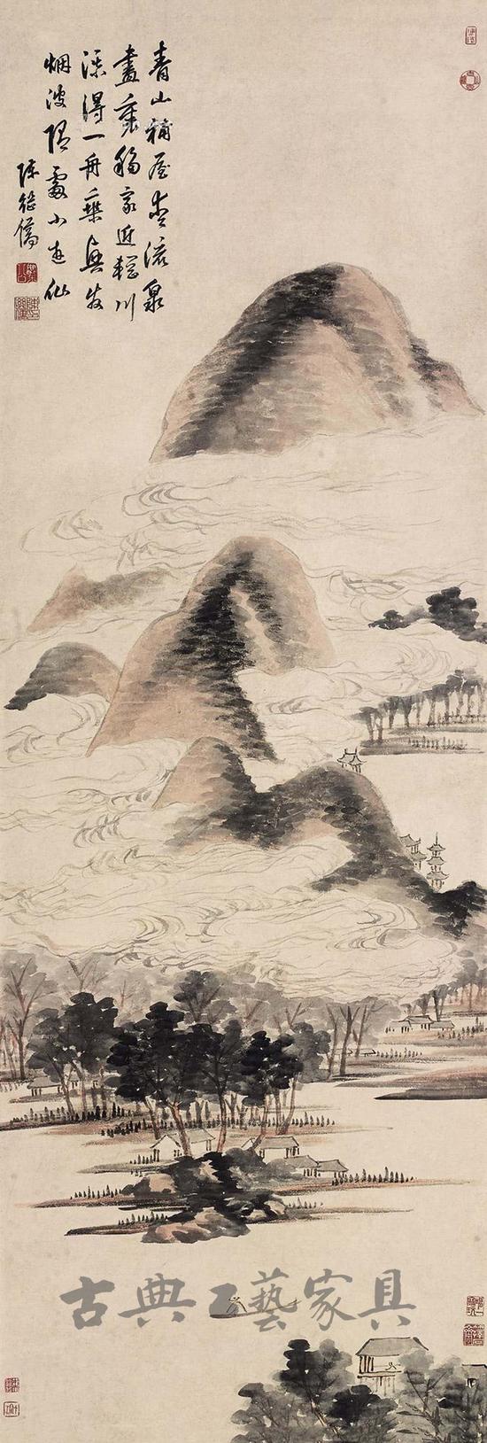 陈继儒《清溪泛舟》立轴