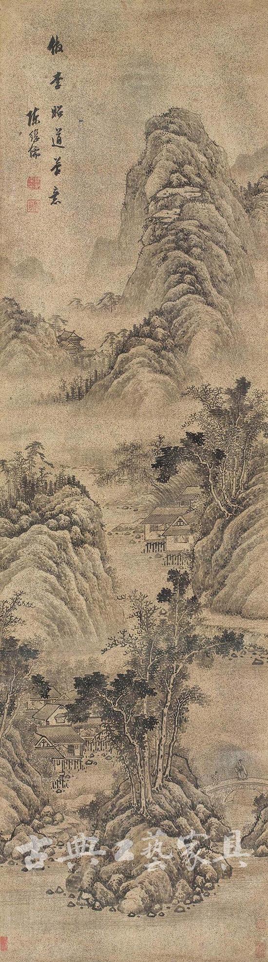 陈继儒《策杖秋山图》立轴