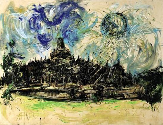 阿凡迪( Affandi; 1907–1990)《婆罗浮屠与太阳