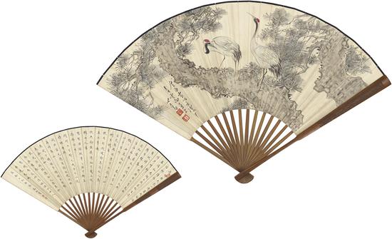 溥儒 高振霄 松鹤图 成扇 RMB10-15万