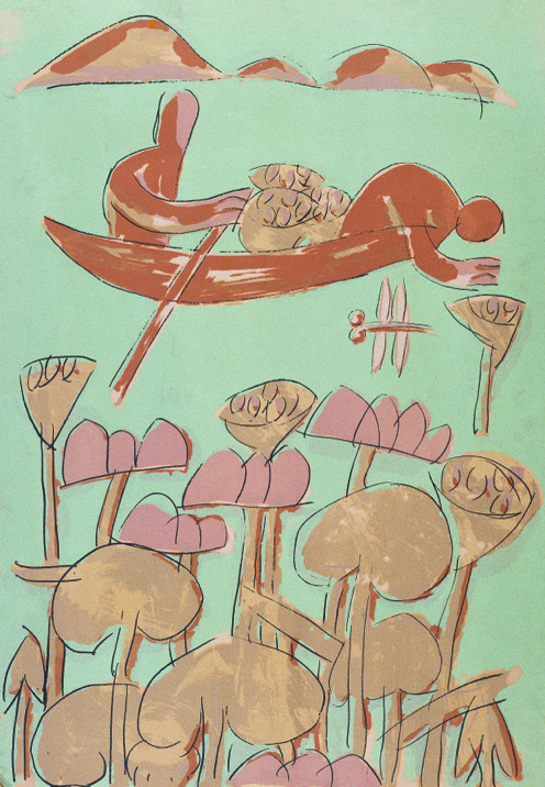 采莲图 广军 丝网套色 1985年 76x53cm 中国美术馆藏