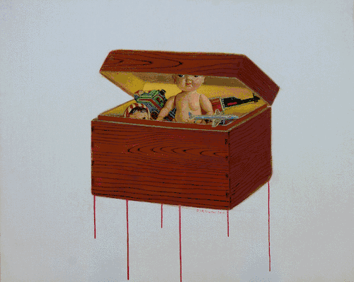 刘灰《木匣子里的美梦》《运青春》100x80cm 布面油画