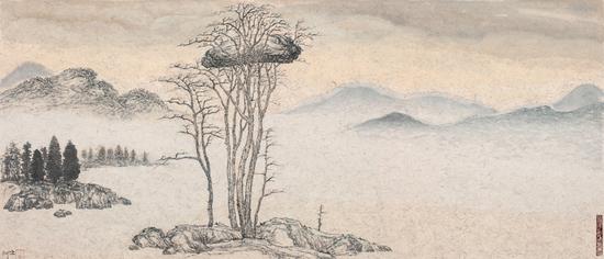 高惠君《山水图》纸本水墨丙烯 ，26×58cm，2013年