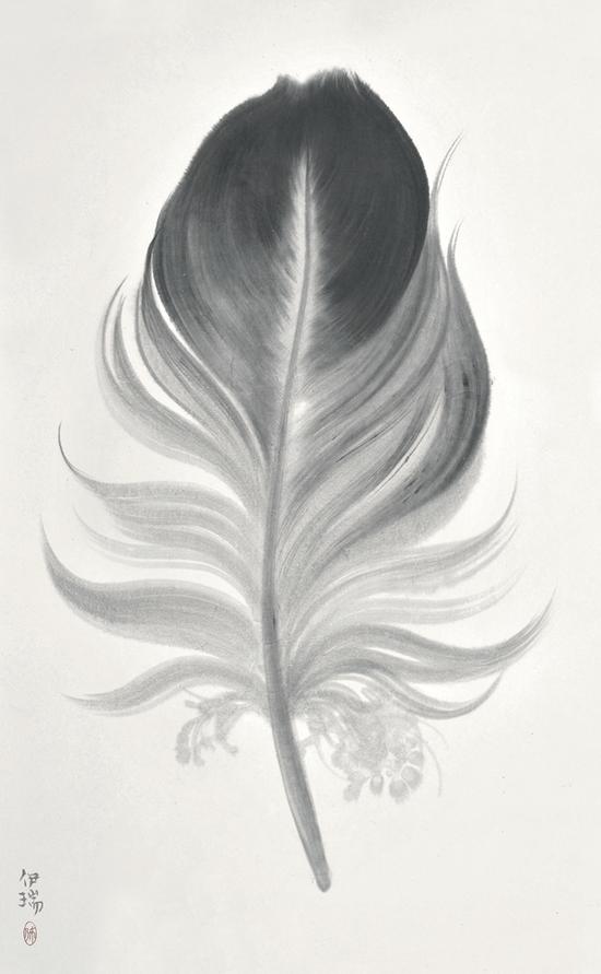 伊瑞《羽毛》宣纸水墨， 120×180cm，2015年
