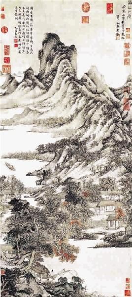 王蒙（元）《秋山草堂图》，123.3×54.8厘米