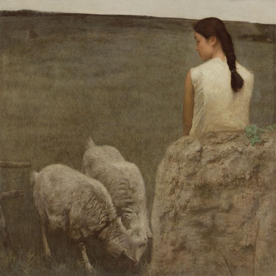 3） 陈天强《微风轻轻吹过》110×110 布面油画 1985年