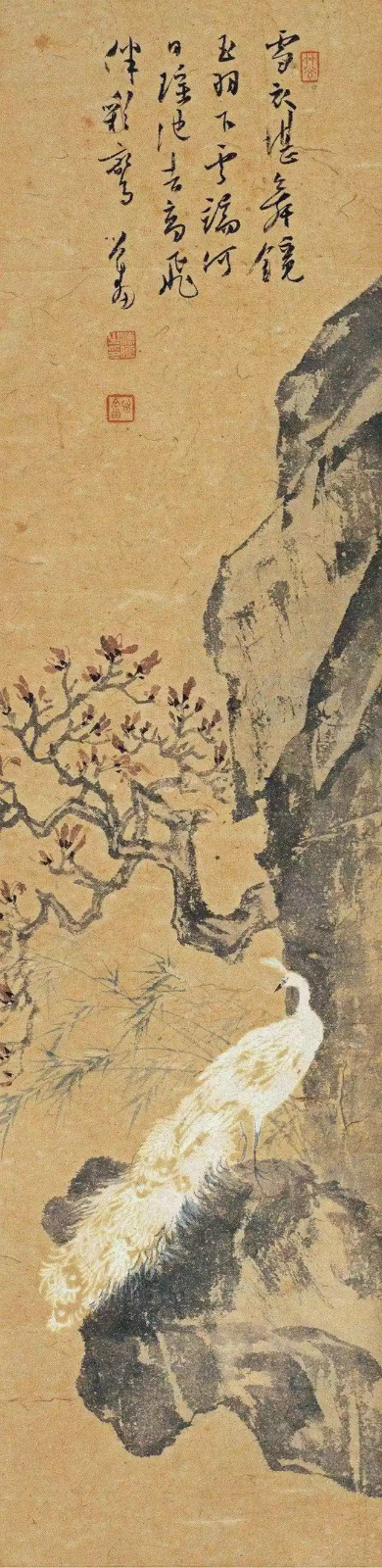 溥儒

　　《玉羽云端》

　　纸本镜心  　尺寸：56×14cm