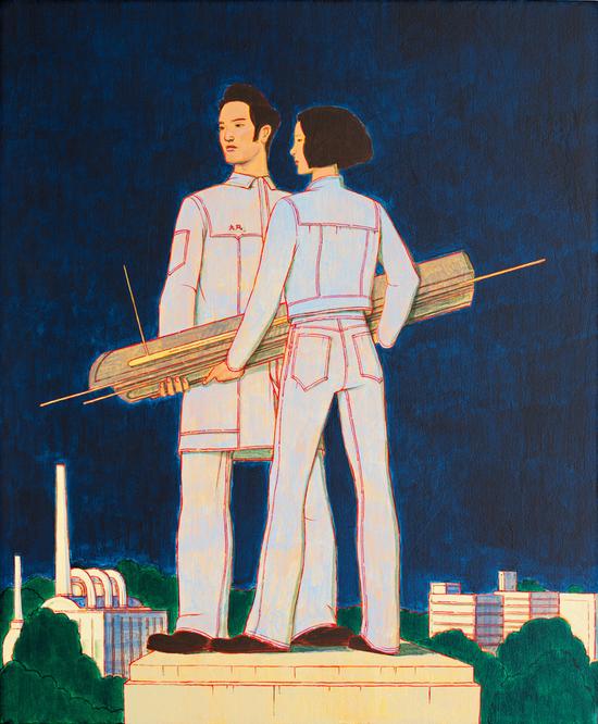 唐晖丨纪念碑系列-蓝领工人丨丙烯亚麻丨50×60cm丨2013