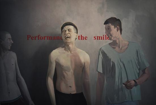 成娇龙《performance of thes smile》128cmx193cm布面油画