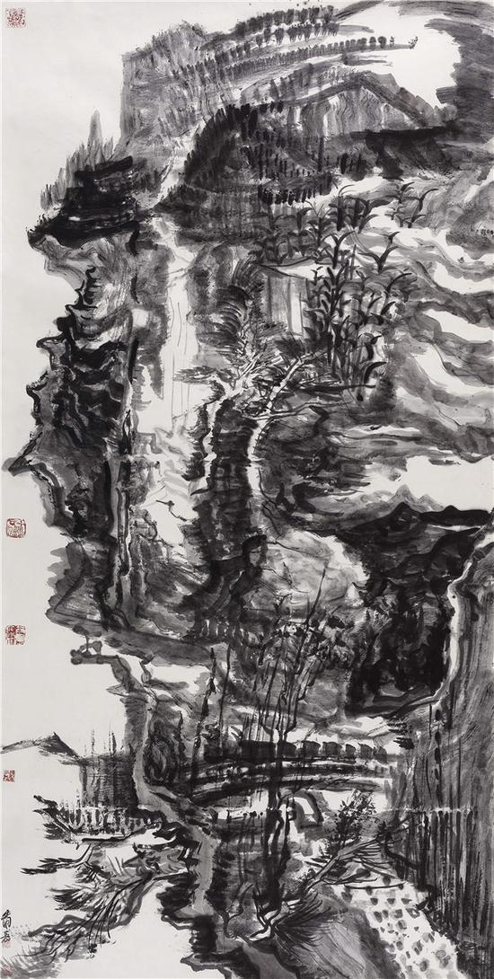 丹崖叠翠No.16 246×123cm 纸本水墨 2012