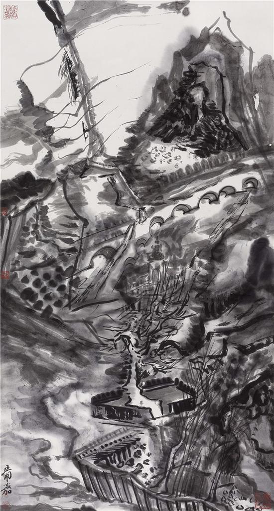 丹崖叠翠No.5 178×95cm 纸本水墨 2012