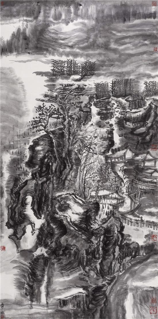 丹崖叠翠No.17 246×122cm 纸本水墨 2011