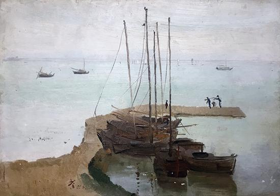 吴冠中 渔港   木板油画    49×69cm   1962年
