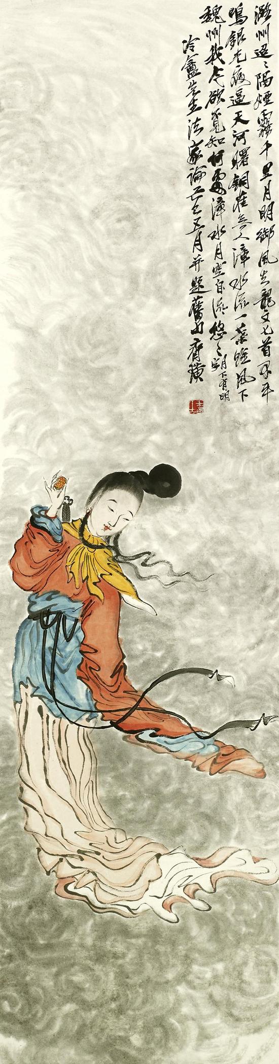 齐白石 红线盗盒   1929年作   立轴 设色纸本   137×36cm