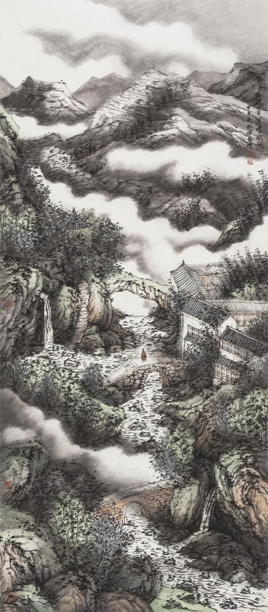 陈散吟-石梁春淡暖风亲  220×96cm  2014年