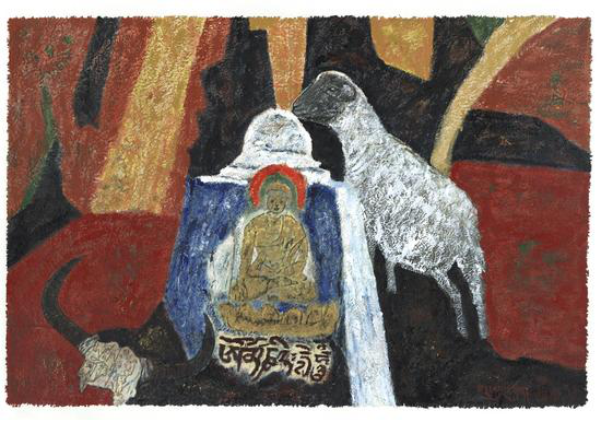 心灵佛光之二  60*90cm  藏纸  2012年