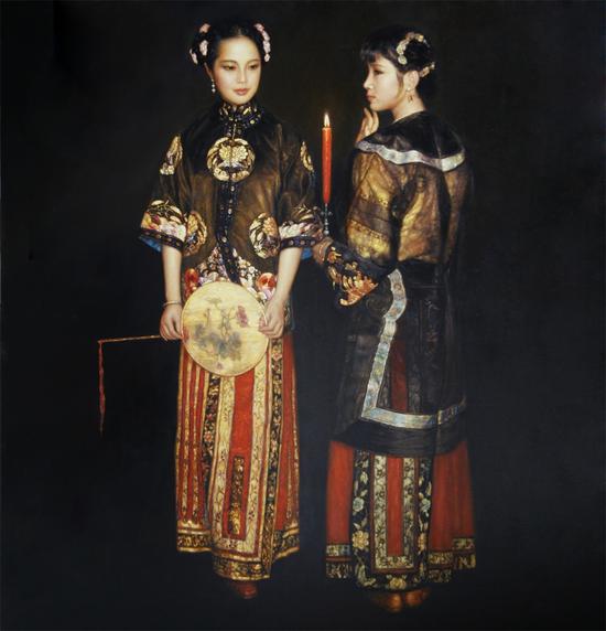 陈逸飞《西厢待月》布面油画1994年作 尺寸：180×170cm