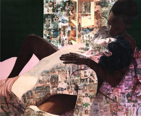 Njideka Akunyili Crosby，《Drown》，2012。图片：Courtesy Sotheby's