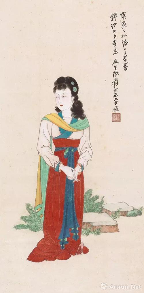 张大千(1899-1983) 纱丽仕女 成交价HKD：7,625,000