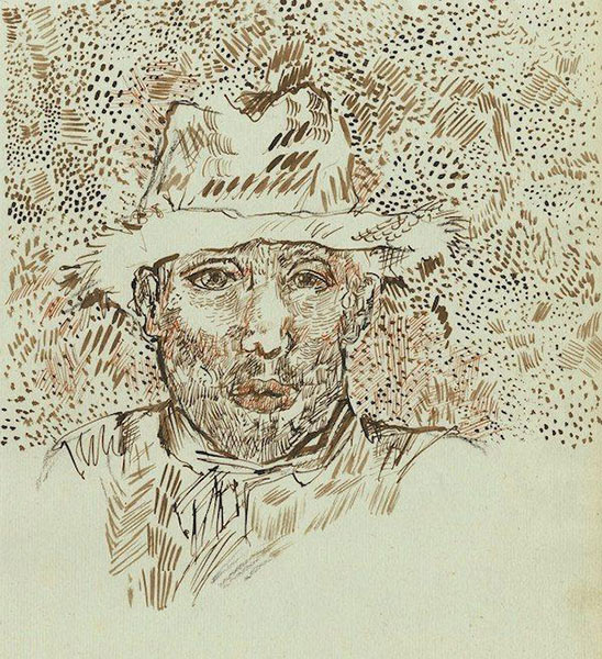 戴草帽的自画像,阿尔,1888年7月-8月