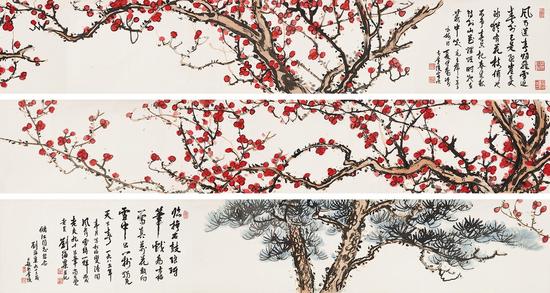 Lot 581 松梅长卷 刘海粟 设色纸本 48×840cm 估价：800,000 - 1,200,000 RMB