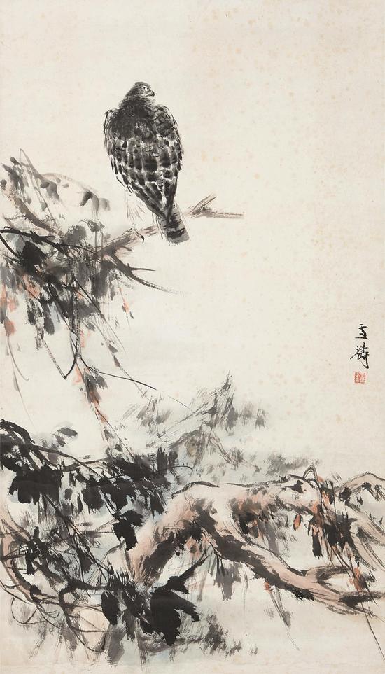 Lot 598 松鹰图 王雪涛 设色纸本 142.5×80cm 估价：600,000 - 800,000 RMB