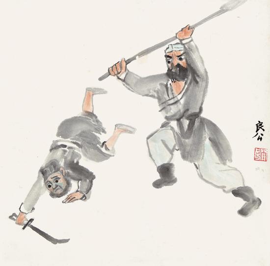 Lot 072 戏曲人物 关良 设色纸本 33×34cm 估价：50,000 - 100,000 RMB