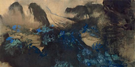 张大千 瑞士雪山 尺寸:173×344cm 1965年作