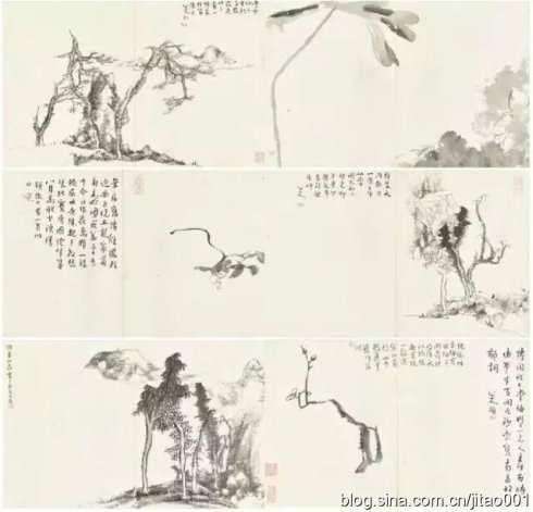 清八大山人《山水花卉册》，水墨纸本 册页六开，32 x 50.5 cm。，成交价：3974万港元