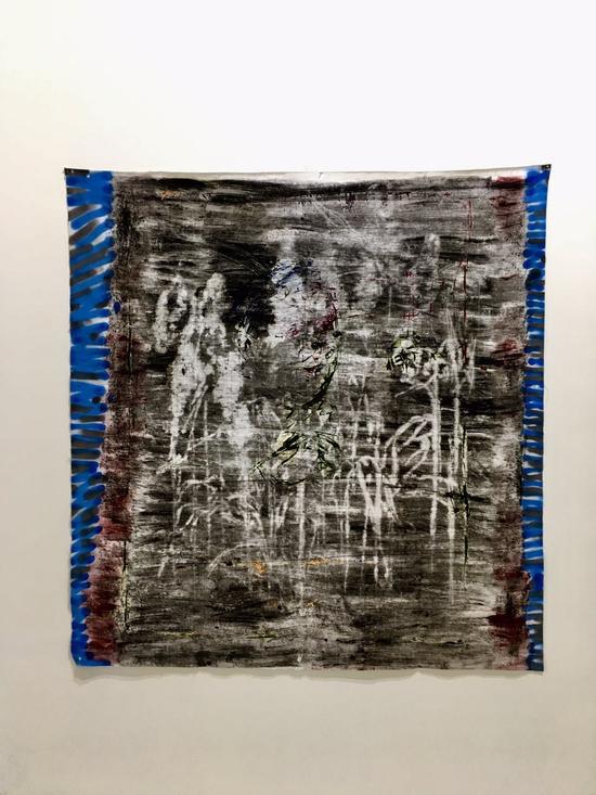 “家书”之“村支书在月夜” 2014 混纺上油画、喷漆 158.5x151cm