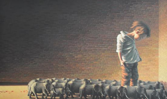 Zhang Linhai 张林海，沙盘系列 Sandbox Series, 154x254cm, Oil on Canvas, 2011