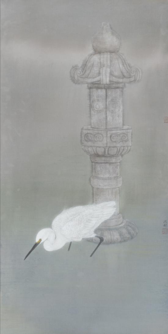 方政和 《白鹭依经幢(二)》 纸本设色 138×68cm 2015年