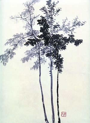 山水画课徒稿:树法示范(左);古人画谱:画松法