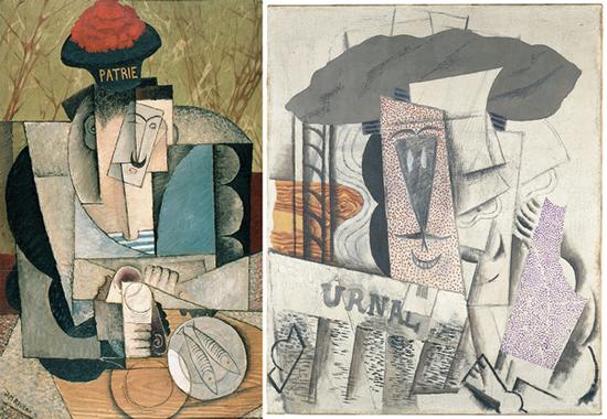 　　两位艺术家在1913-14年拥有相似的绘画风格。左/ 里维拉《享用午餐的水手》(Sailor at Lunch)。右/ 毕卡索《读报的学生》(Student with Newspaper)。图/ 取自TimeOut