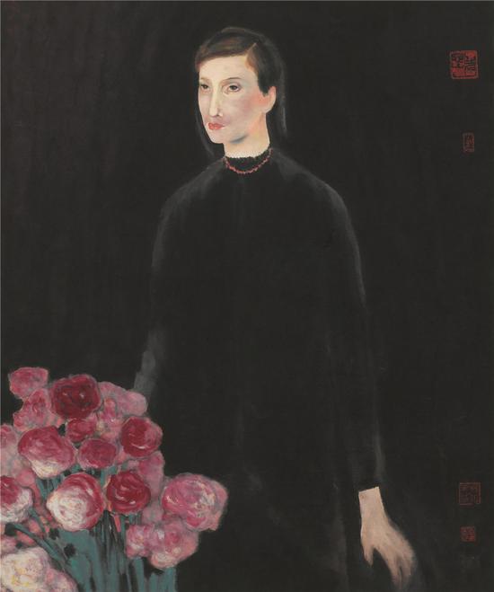 红玫瑰 73.5X61.3cm2002纸本设色