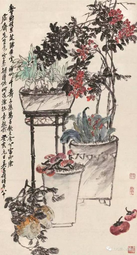 吴昌硕（1844-1927） 岁朝清供 　设色纸本立轴癸亥1923年作