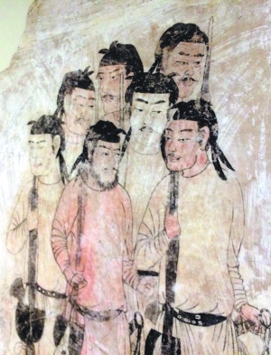 隋代税村墓壁画《仪仗图》局部