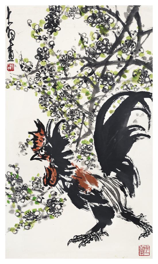 绿梅跑鸡 陈大羽 59x103cm