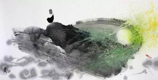 《波动随藻香》（纸本水墨，68×135cm，2014年） 
