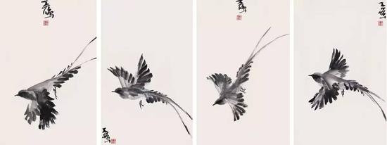 《飞鸟集》，纸本水墨，69cm×46cm，2013年