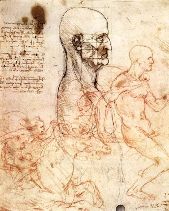 达·芬奇 Da Vinci - Profile of a man and study of two riders