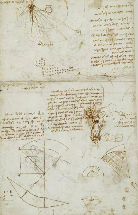 达·芬奇 Da Vinci - Notes and diagrams on astronomy and geometry, and the head of a horse