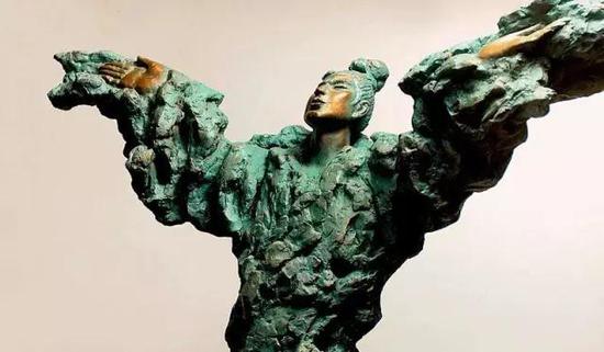 叶毓山《落霞与孤鹜齐飞》 玻璃钢仿铜 100×80×30cm 2014年 立于叶毓山雕塑馆