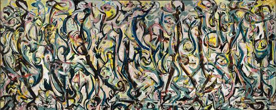 杰克逊·波洛克创作于1943年的巨幅作品《Mural》。图片来源：Rebecca Vera-Martinez / ? The Pollock-Krasner Foundation ARS，NY