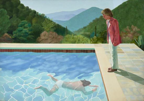 大卫·霍克尼，《艺术家肖像（有两个人的游泳池）》（Portrait of an Artist ( Pool with Two Figures)，1972）。图片：courtesy David Hockney.