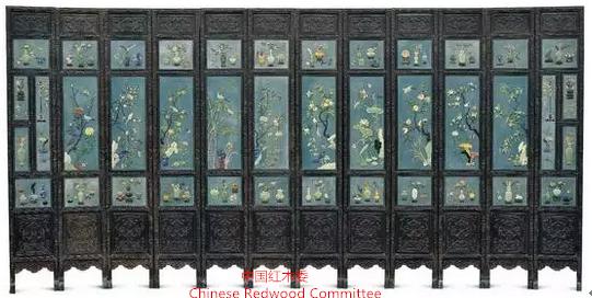 清乾隆紫檀雕福寿八吉祥嵌百宝十二扇屏风